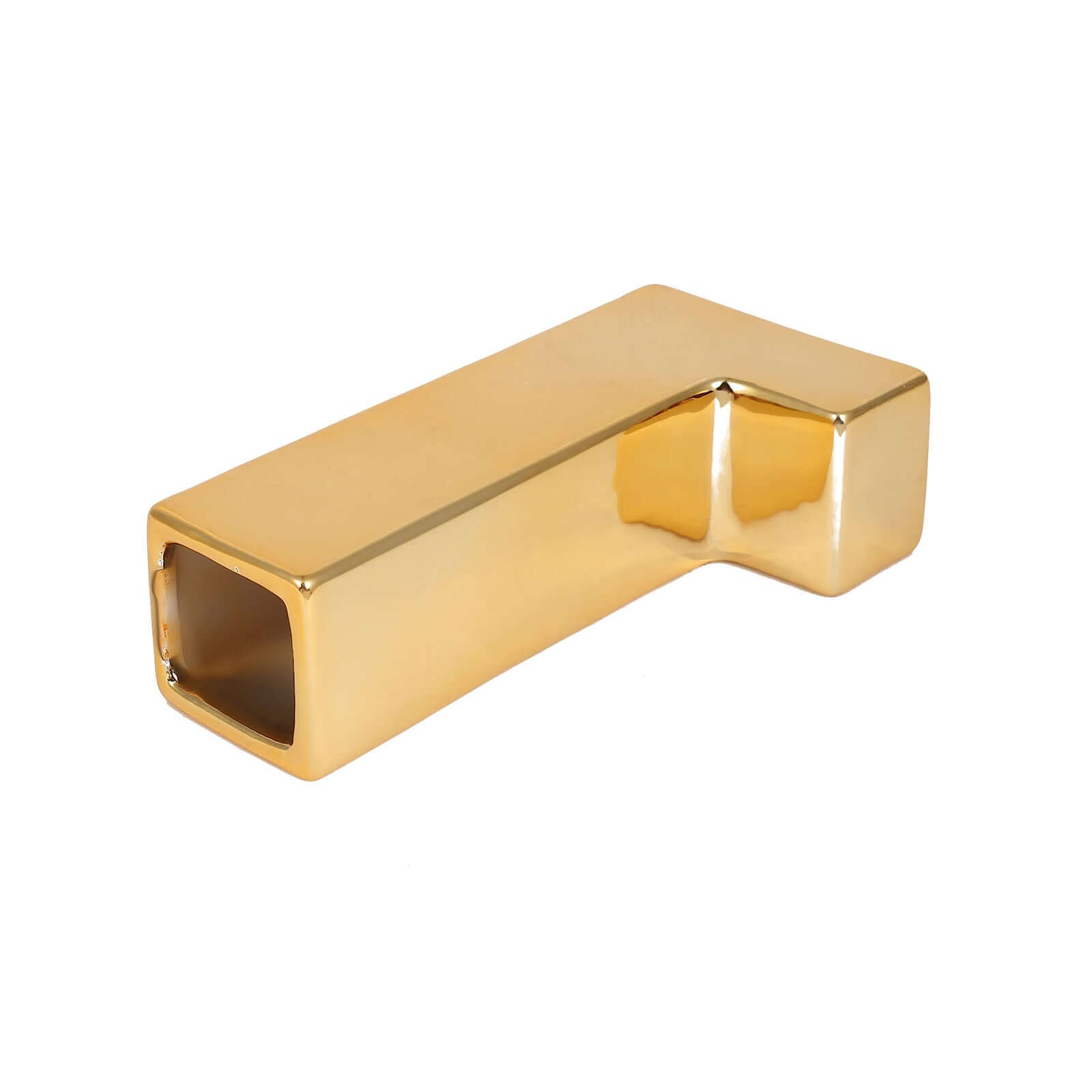 Shiny Ceramic Vase Letter "L" Gold Plated - Chic Bud Planter Pot for Events & Decor 6"