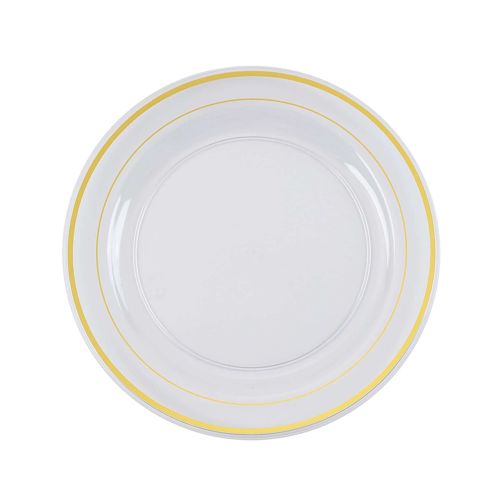 10-Pack Plastic Dessert Plates Clear with Très Chic Gold Rim - Disposable Plates for Parties 8"