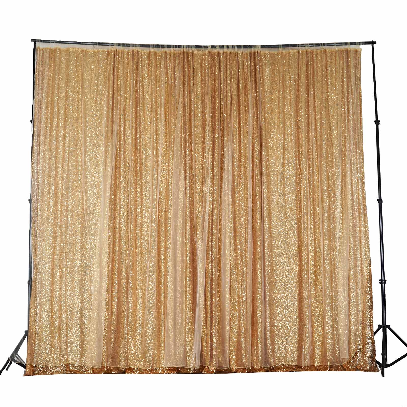 20ftx10ft Gold Chiffon Sequin Event Curtain Drapes, Dual Layer Photo Backdrop Event Panel