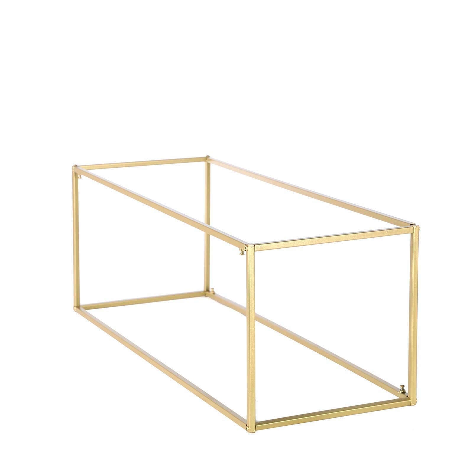 2-Pack Wedding Flower Stand Gold Metal Geometric Column Frame Rectangular - Versatile Floral Pedestal for Sophisticated Arrangements 32"