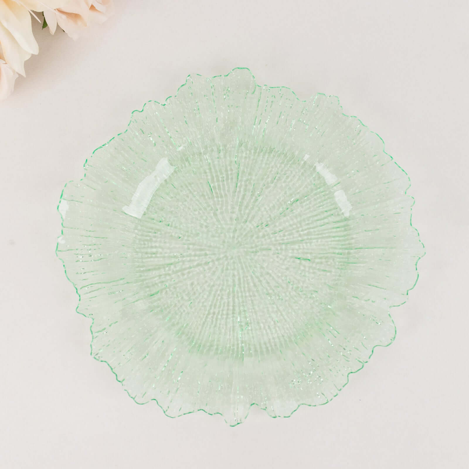 6-Pack Acrylic Plastic Round Charger Plates 13" in Transparent Green with Reef Design, Dinner Charger Tableware