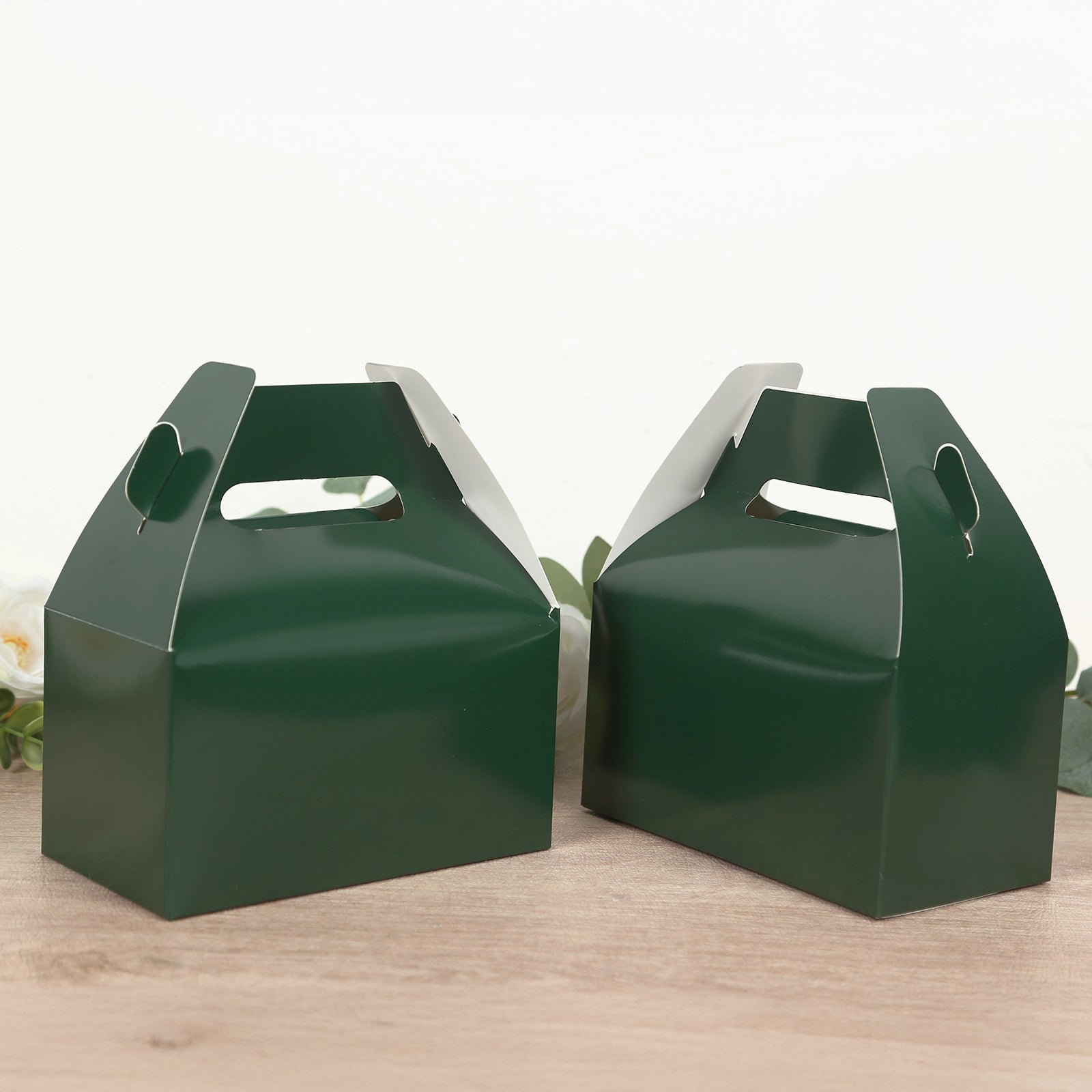 25 Pack Candy Gift Tote Gable Boxes, Hunter Emerald Green Party Favor Treat Boxes - 6"x3.5"x7"