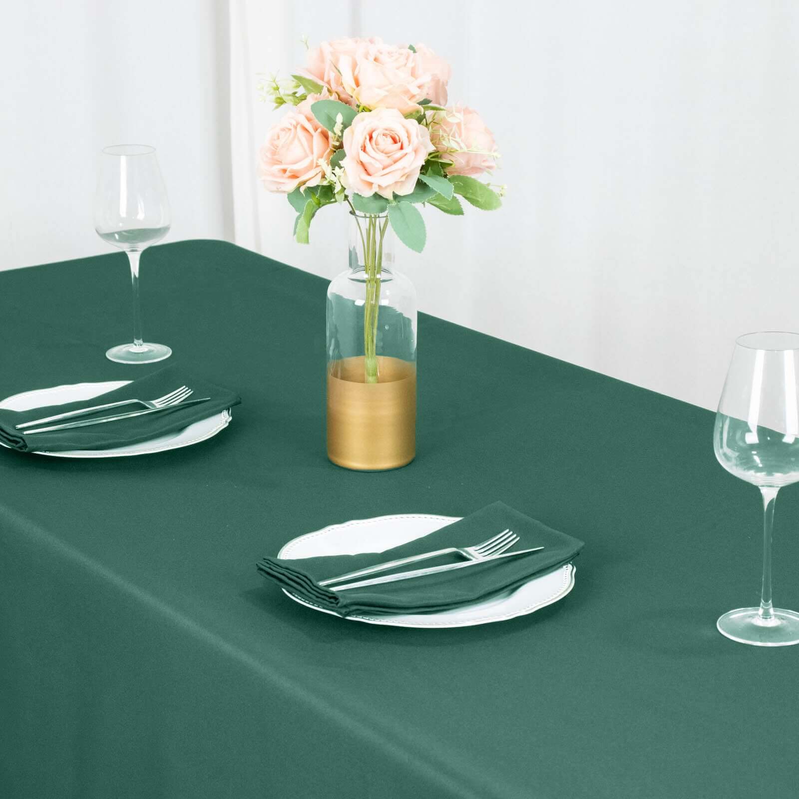 Premium Polyester 90"x156" Rectangle Tablecloth Hunter Emerald Green - Seamless 220GSM Stain-Resistant Table Cover