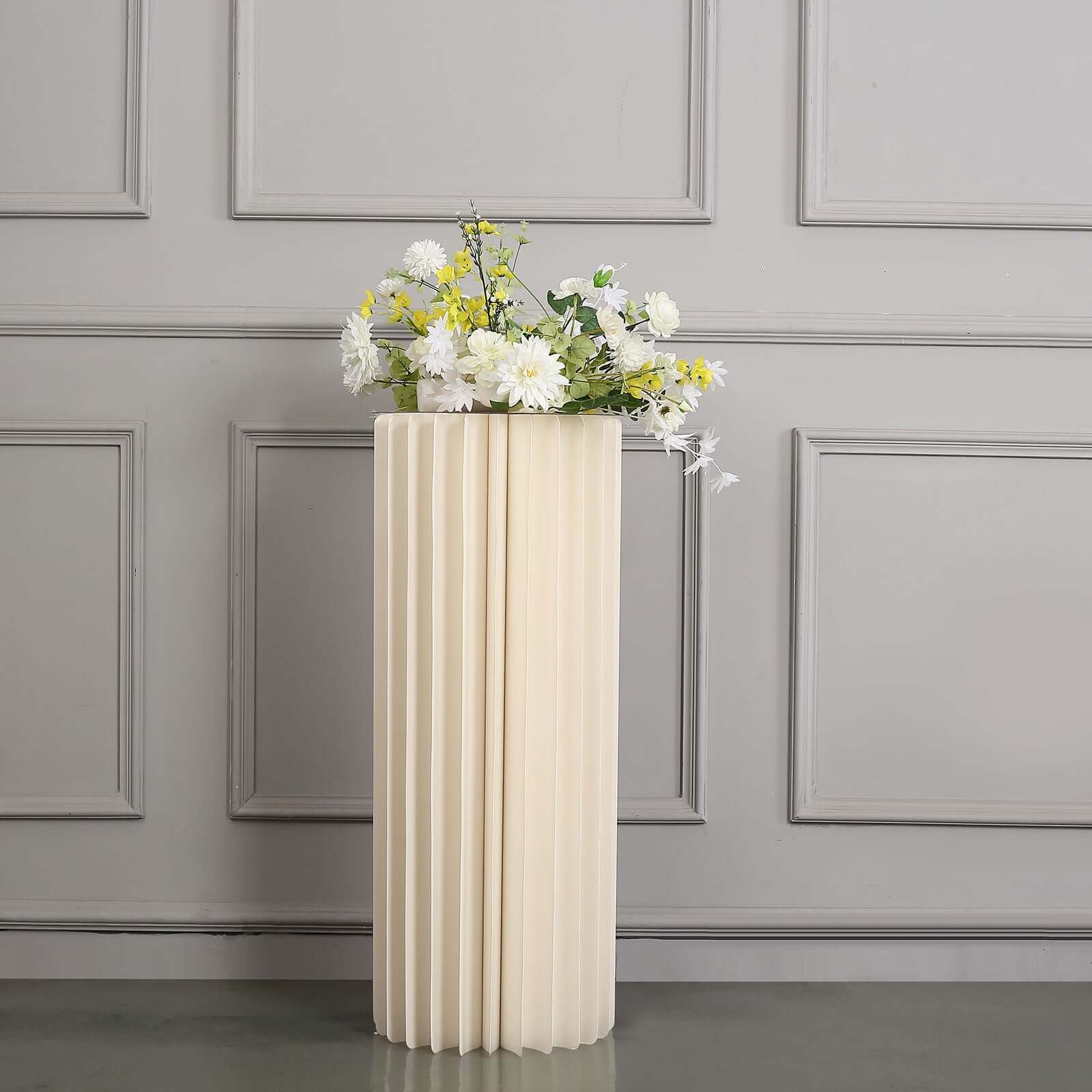 40" Ivory Cylinder Display Column Stand, Pillar Pedestal Stand With Top Plate