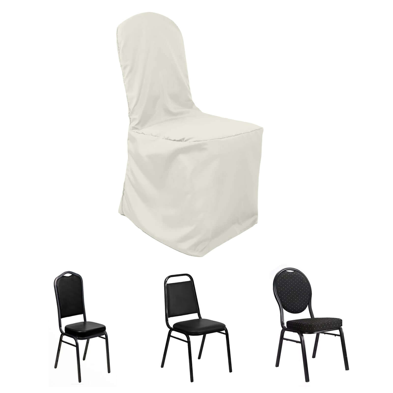 Polyester Slip On Banquet Chair Covers Ivory - Stain-Resistant Reusable Durable Fabric