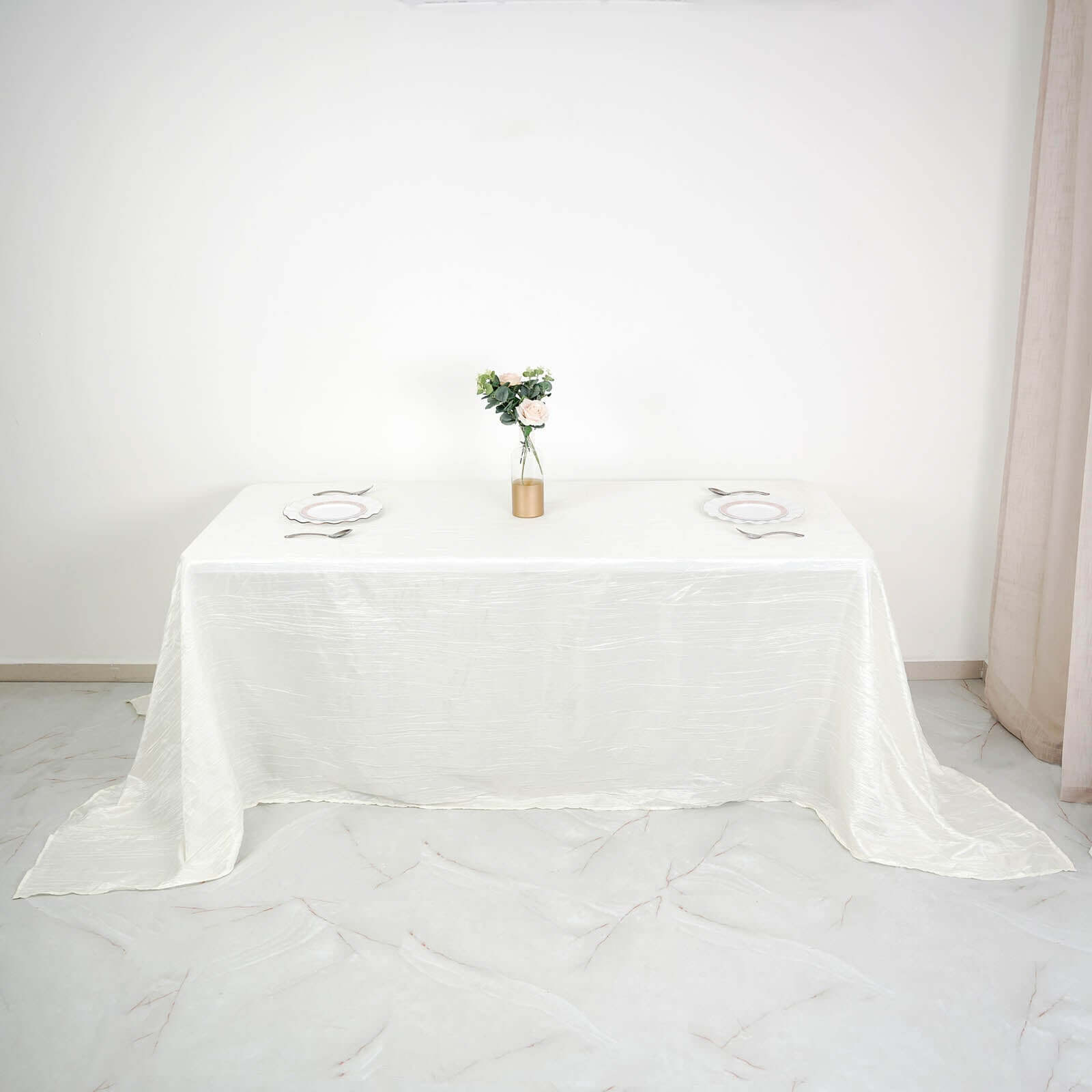 Taffeta 90"x132" Rectangle Tablecloth Ivory - Seamless Accordion Crinkle Table Cover