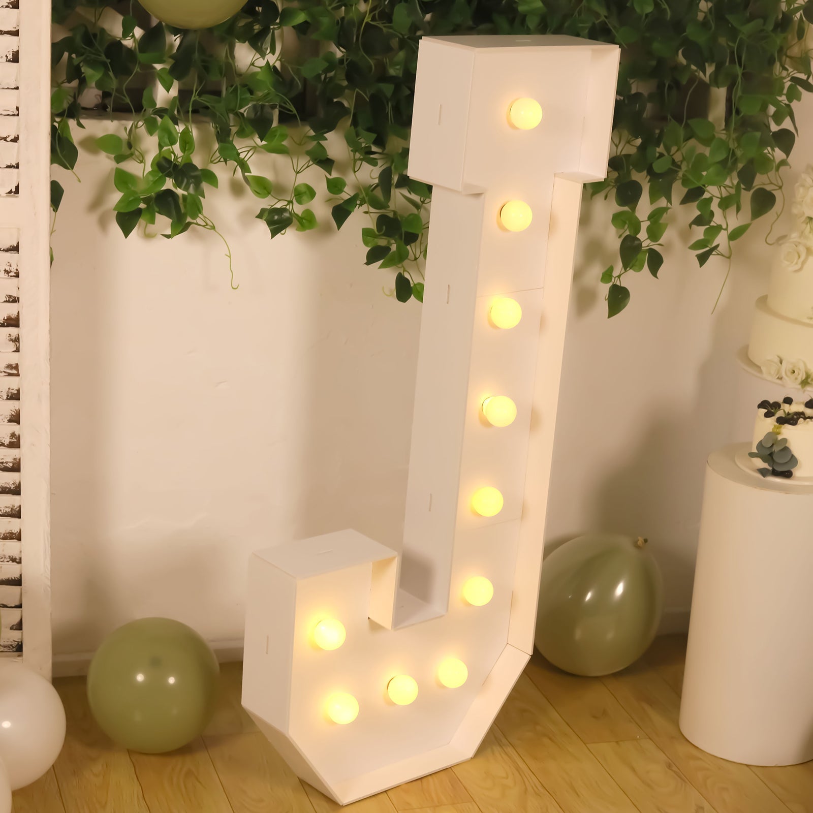Giant LED Marquee Light Up Letter "J", White 4ft Pre-Cut Foam Board with 10 Warm White Battery Operated LEDs, Glue Gun and Sticks