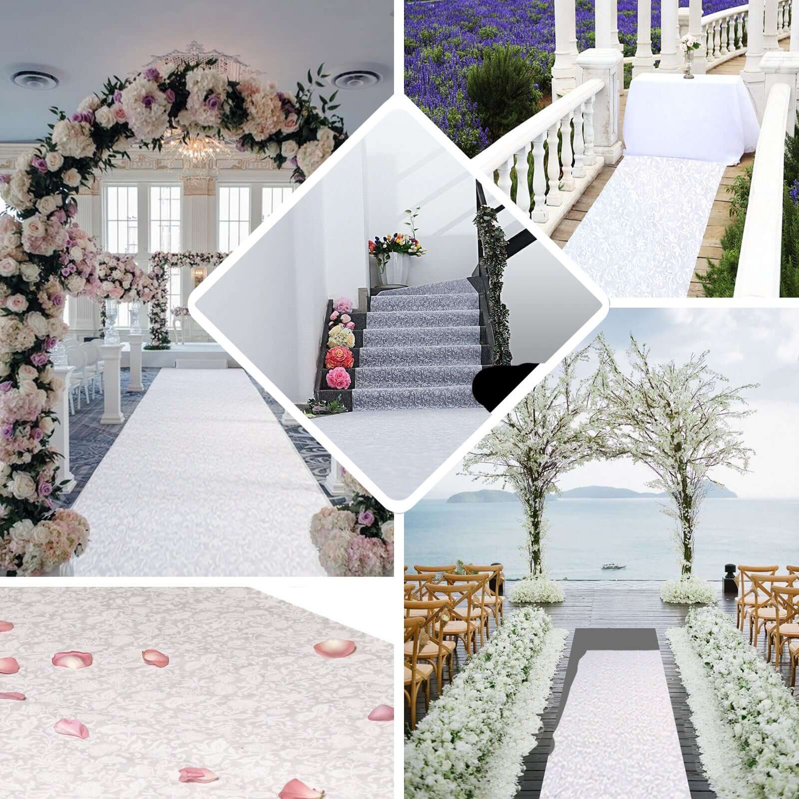 36"x100ft White Floral Lace Aisle Runner