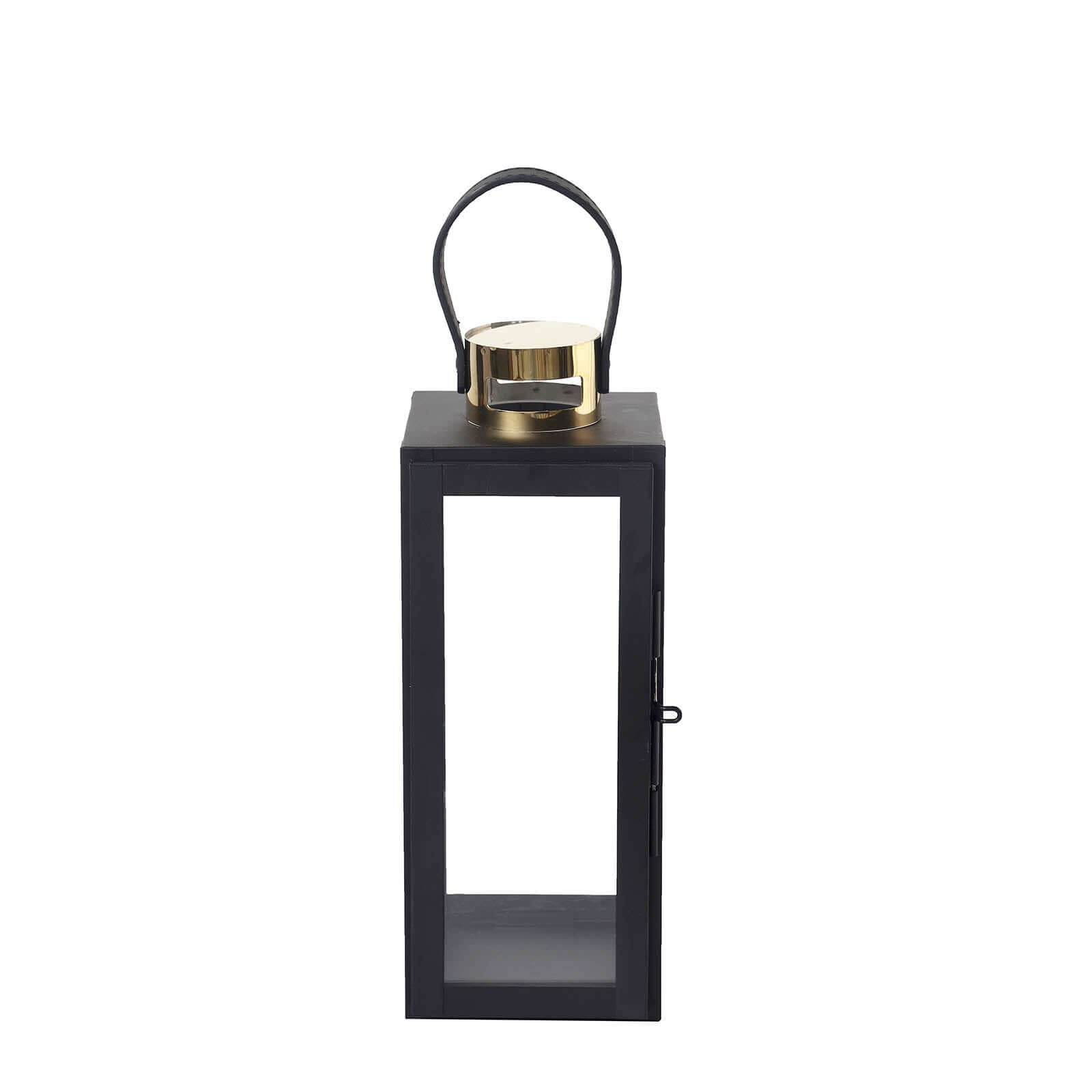 14" Black and Gold Top Stainless Steel Candle Lantern Centerpiece Outdoor Metal Patio Lantern
