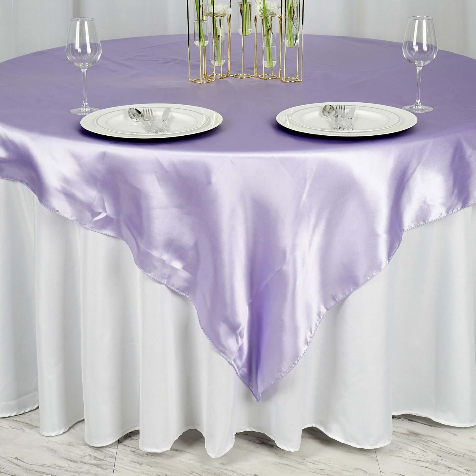 Satin 72"x72" Table Overlay Square Tablecloth Lavender Lilac - Smooth Finish Table Cover