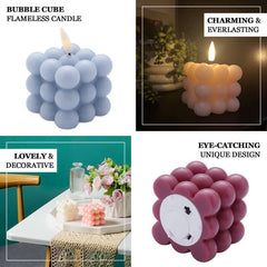 2-Pack LED Flameless Cube Candles Mini Bubble Metallic Gold - Battery Operated 2"