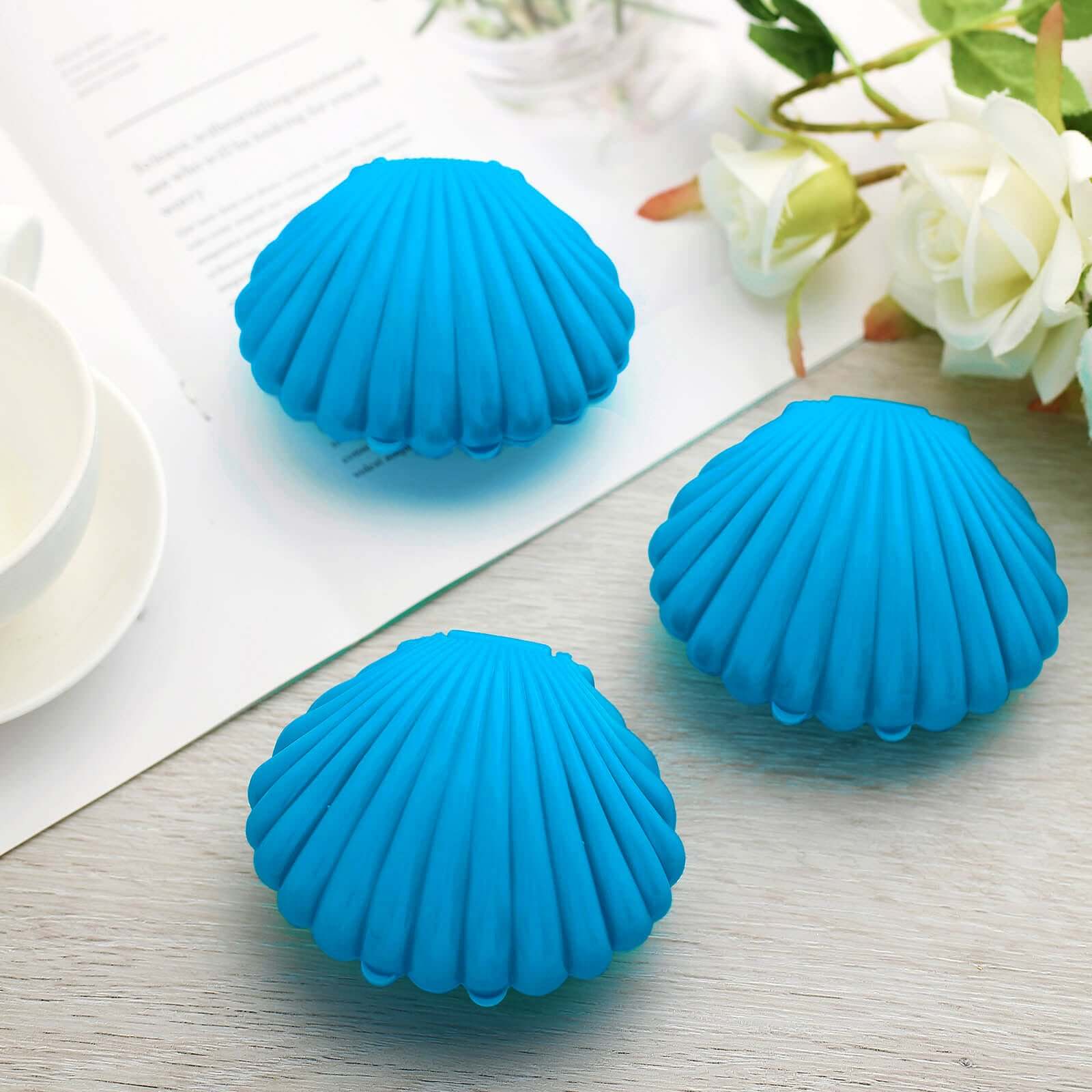 12-Pack Seashell Candy Container Gift Boxes Light Blue Beach Theme - Decorative Mini Favor Boxes for Jewelry 3.5"