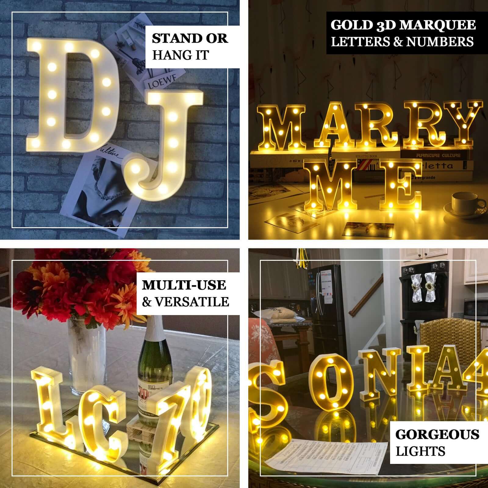 3D Marquee Symbol "&" Warm White 6 LED Lights Gold - Perfect Light-Up Accent for Decor 6"