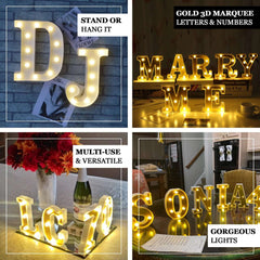 3D Marquee Symbol "&" Warm White 6 LED Lights Gold - Perfect Light-Up Accent for Decor 6"