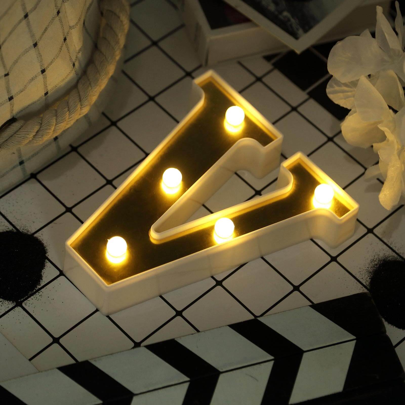 3D Marquee Letter "V" Warm White 5 LED Lights Gold - Chic Light-Up Decor for Events 6"