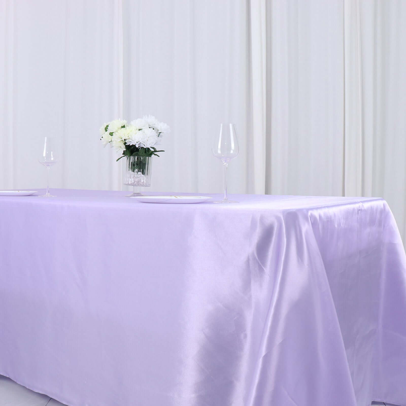 Satin Rectangular 90"x132" Tablecloth Lavender Lilac Satin - Seamless Table Cover