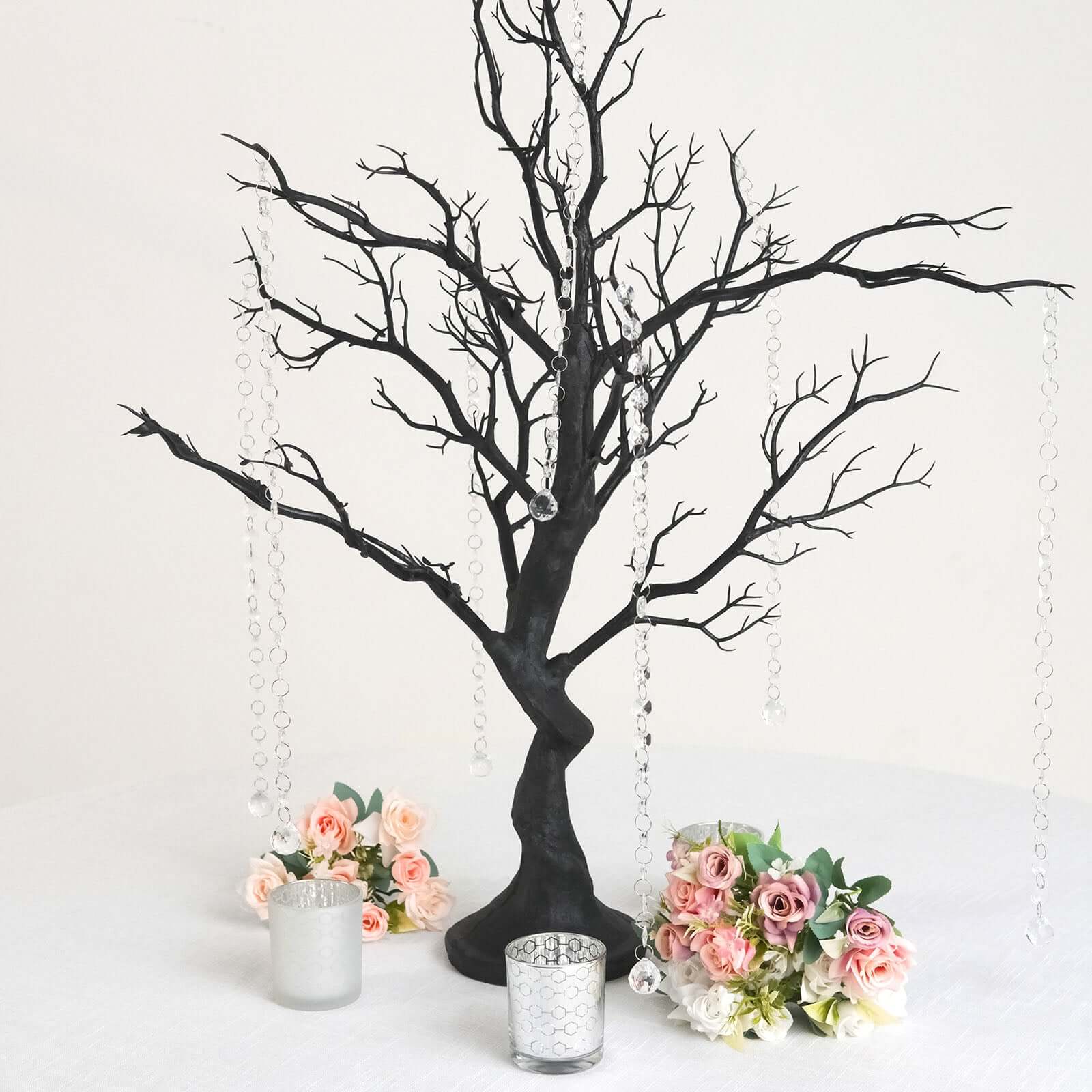 Manzanita Tree Centerpiece Black with 8 Acrylic Bead Chains - Easy Assembly Decorative Artificial Tree for Modern Weddings Parties & Event Displays 34"