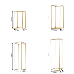 Set of 4 Metal Flower Stands Frame Wedding Column Centerpieces Matte Gold - Durable Display 16"/24"/32"/40"