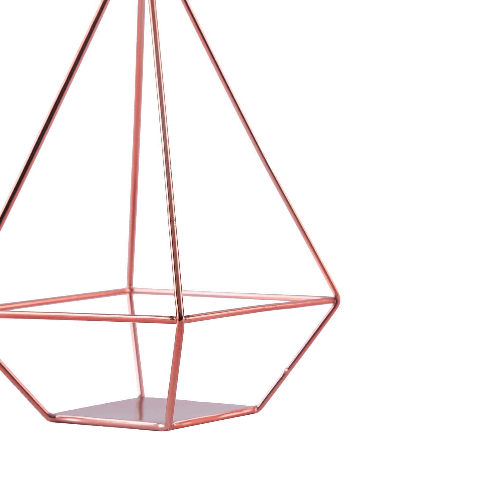 2-Pack Tealight Candle Holders Rose Gold Metal Pyramid Geometric Open Frame - Flower Stand 9"