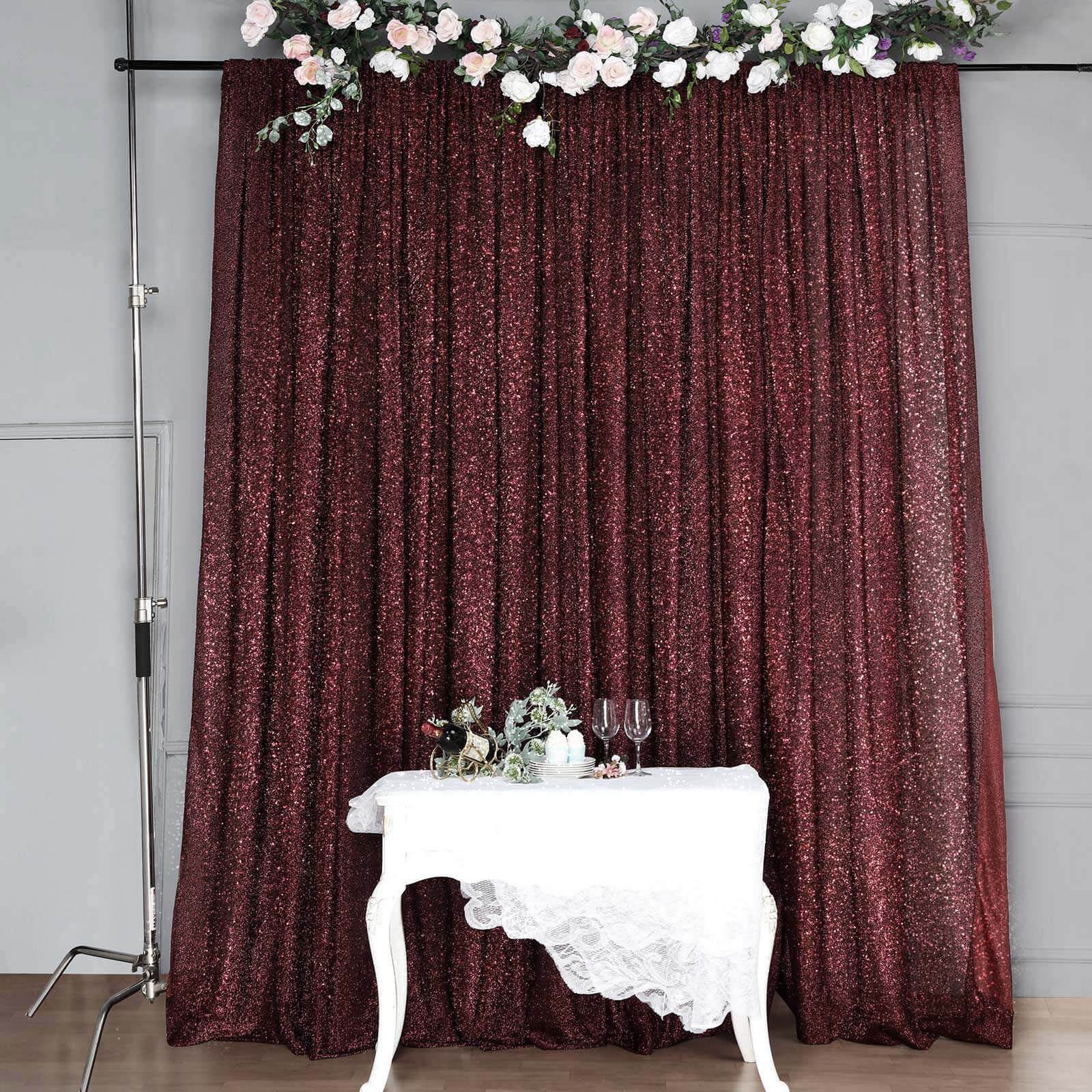 20ftx10ft Burgundy Metallic Shimmer Tinsel Event Curtain Drapes, Backdrop Event Panel