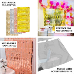 Shiny Silver Metallic Foil Rectangle Curtain Party Backdrop Door Window Curtain - 3ftx6.5ft