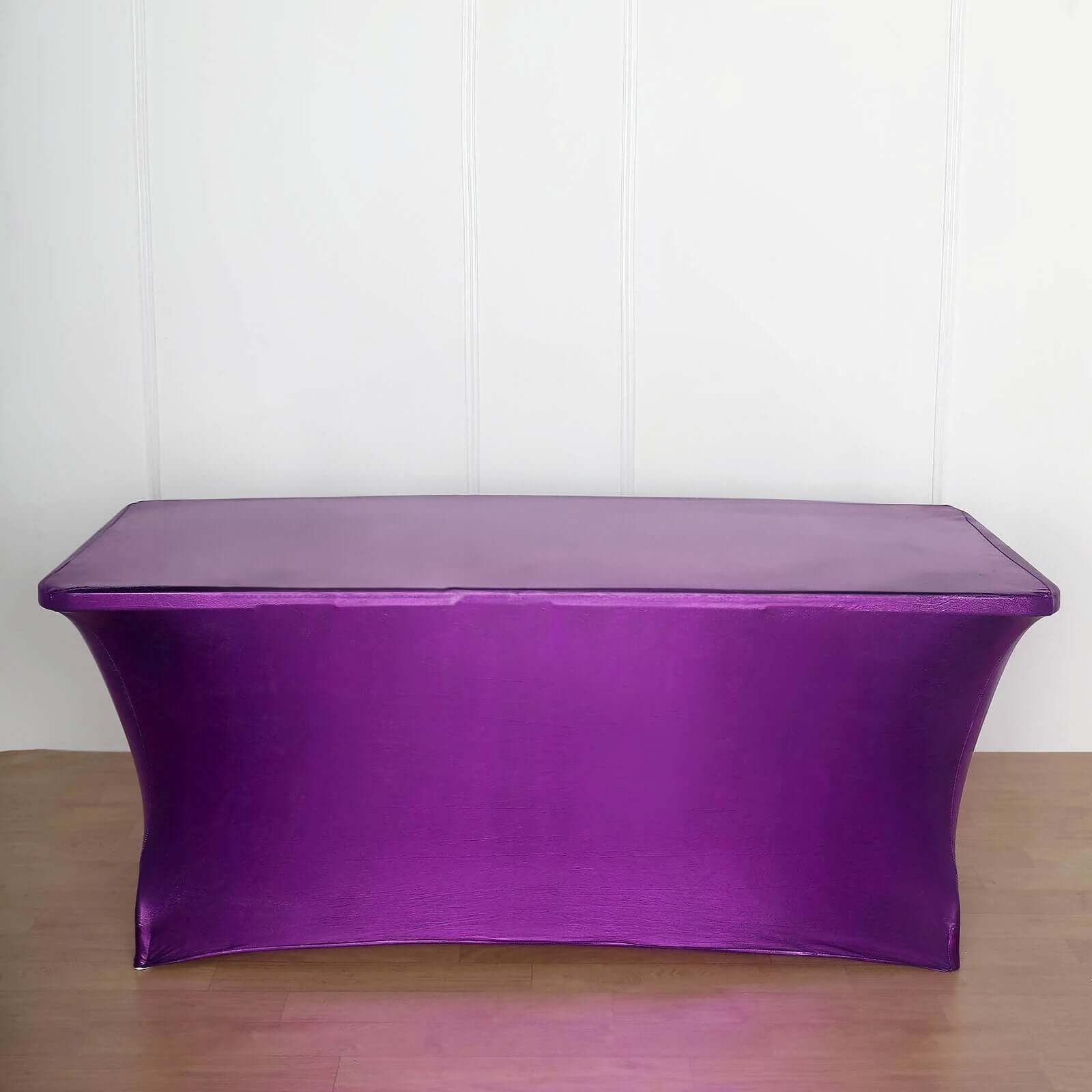 Metallic Purple Stretch Spandex Rectangle Tablecloth 6ft Wrinkle Free Fitted Table Cover for 72"x30" Tables