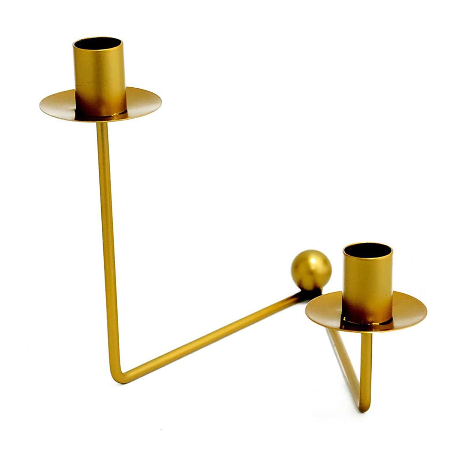 2-Pack V-Shaped Geometric Taper Candelabra 2 Arm Candle Holder Design Gold Metal - Wedding Decor Accent 7"