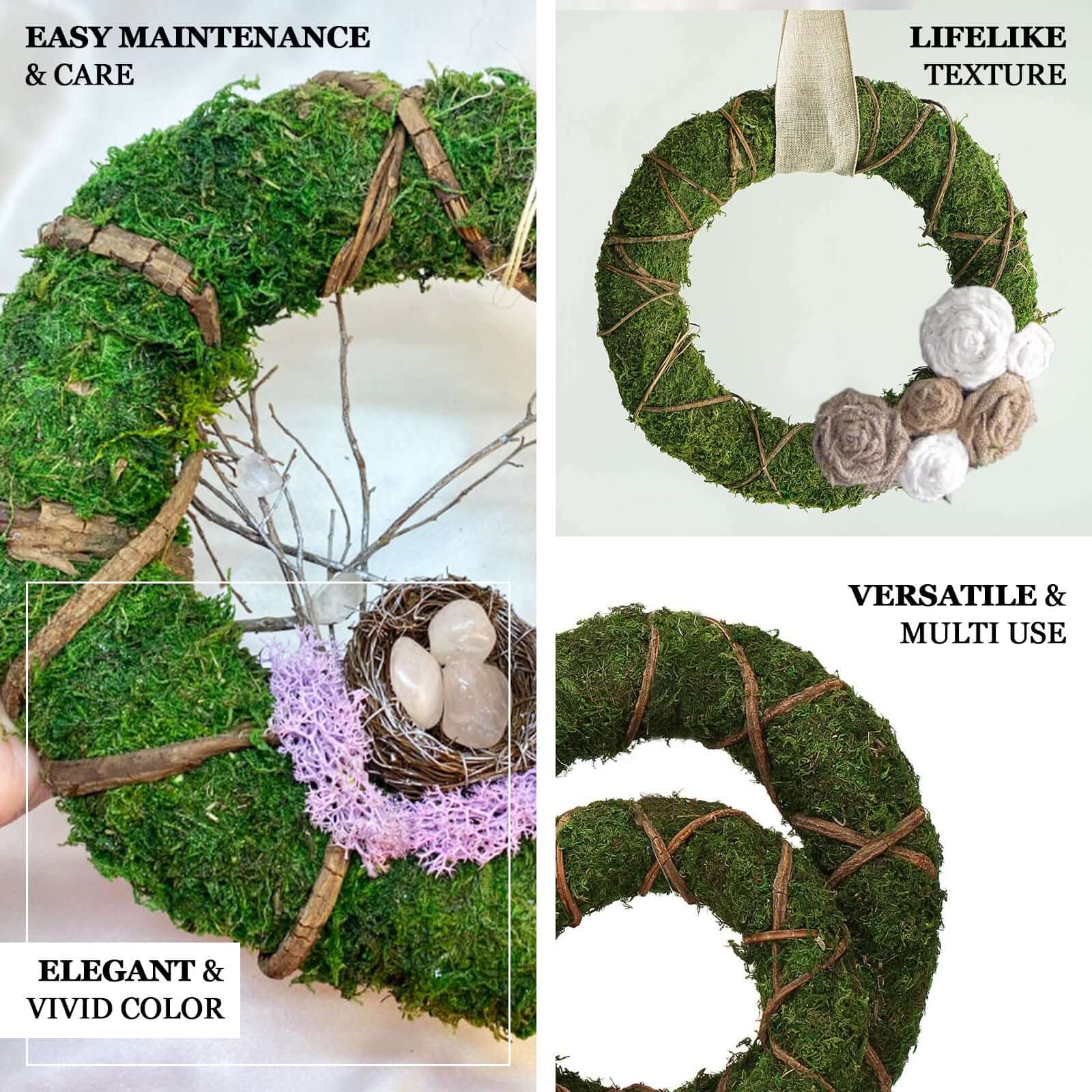2 Pack 14" Green Natural Preserved Moss Wreaths With Twine Twig Wrap