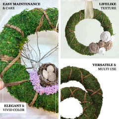 2 Pack 14" Green Natural Preserved Moss Wreaths With Twine Twig Wrap