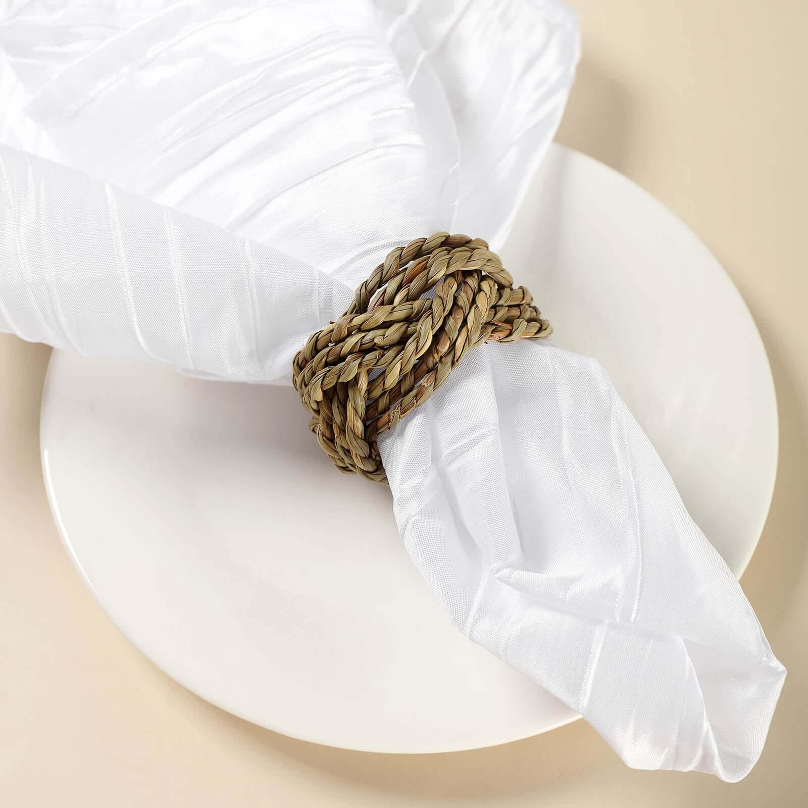 4 Pack Farmhouse Style Natural Burlap Napkin Rings, Handmade Braided Jute Napkin Holders
