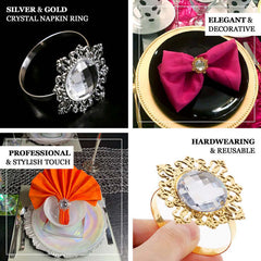 6 Pack 2" Gold Metal Crystal Rhinestone Napkin Rings, Diamond Bling Napkin Holders