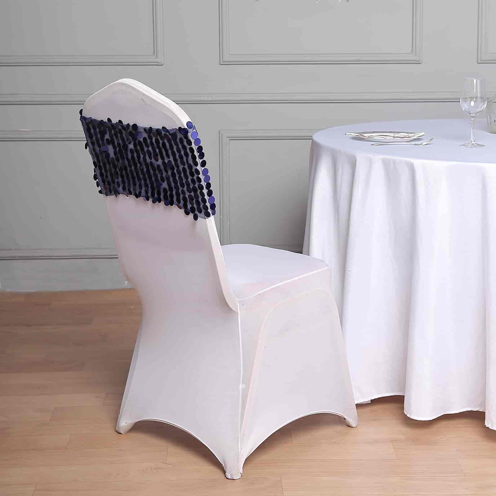 5 Pack Big Payette Sequin 13"x10" Chair Sash Bands Navy Blue - Stylish Glittering Decor for Weddings & Gatherings