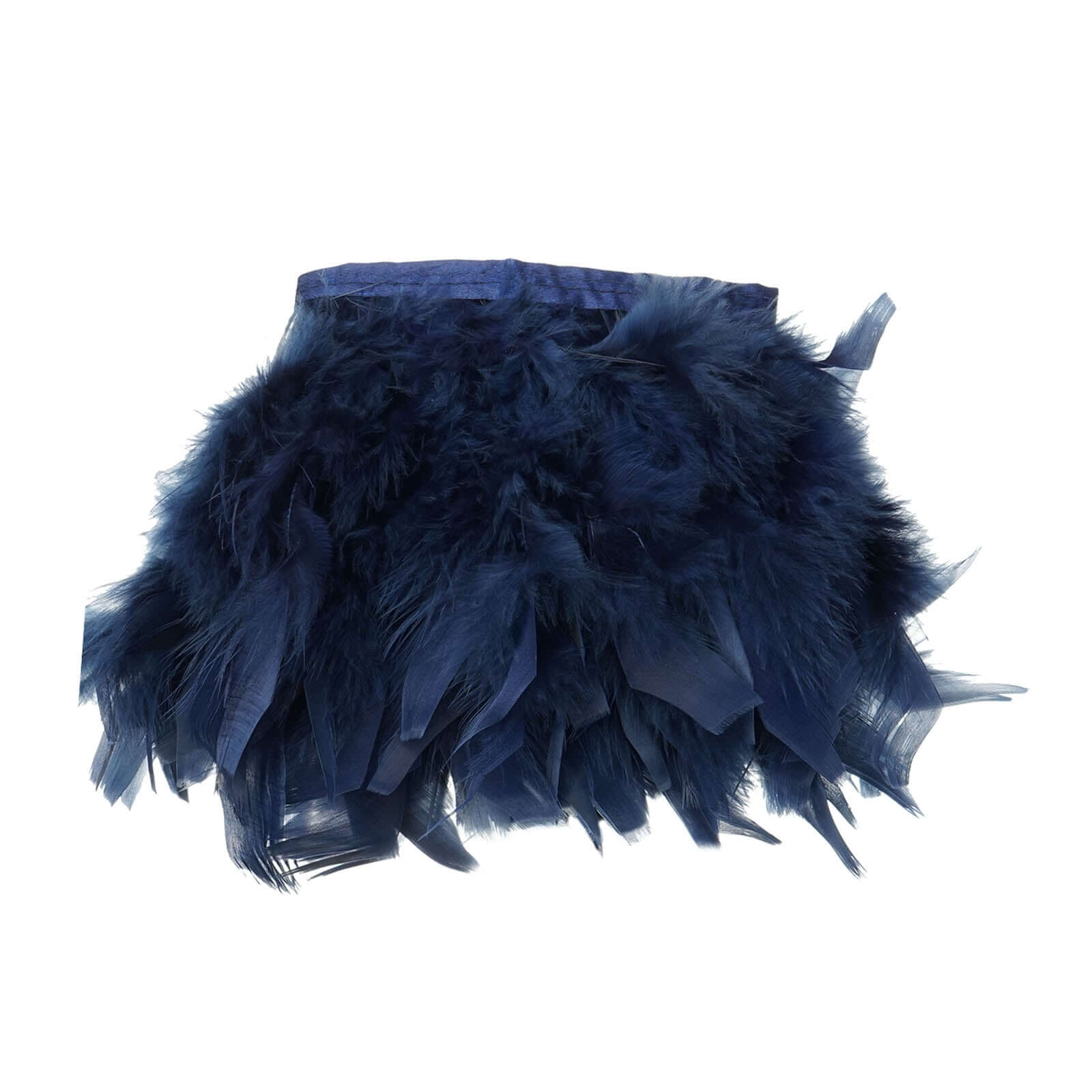 39" Navy Blue Real Turkey Feather Fringe Trim With Satin Ribbon Tape