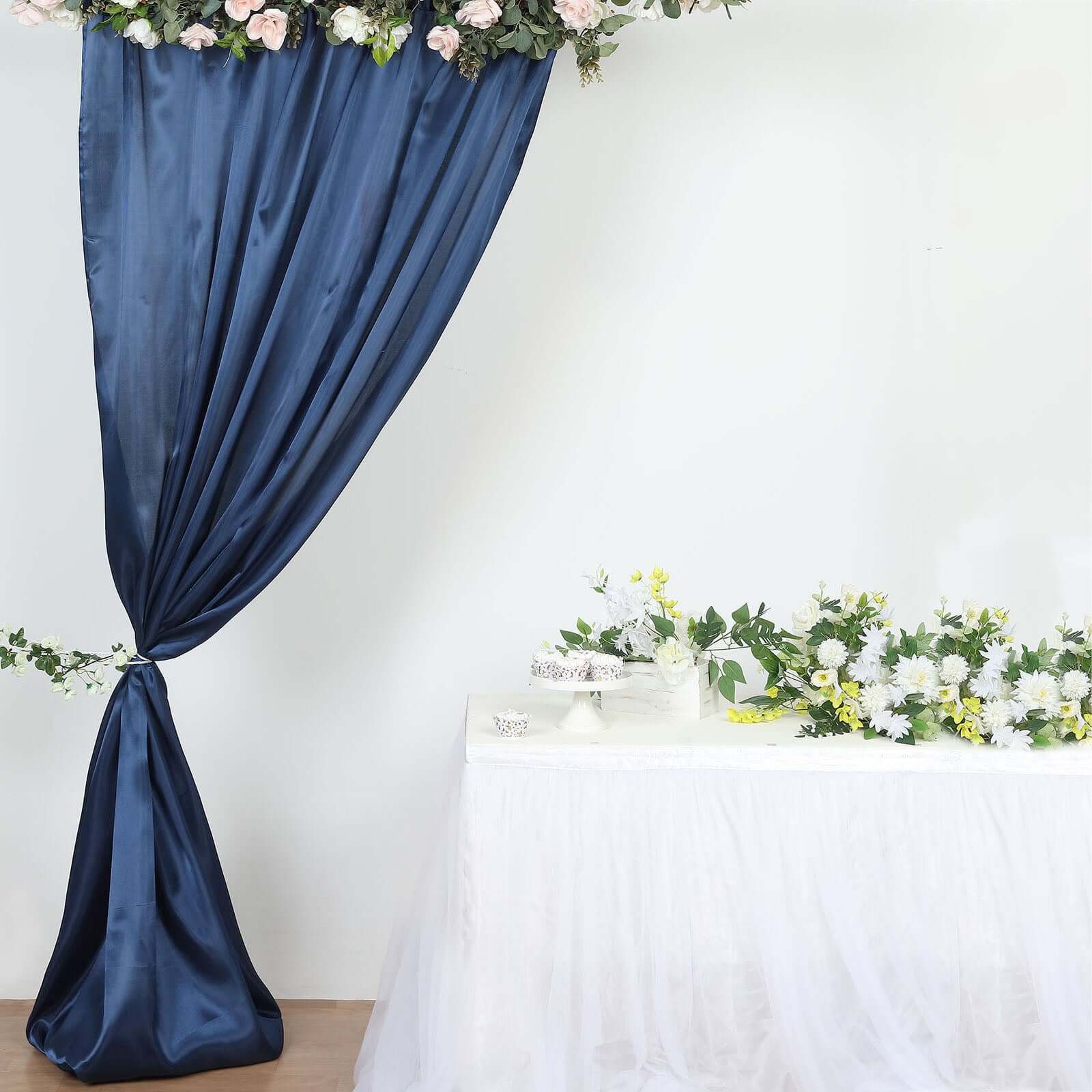 8ftx10ft Navy Blue Satin Event Curtain Drapes, Backdrop Event Panel