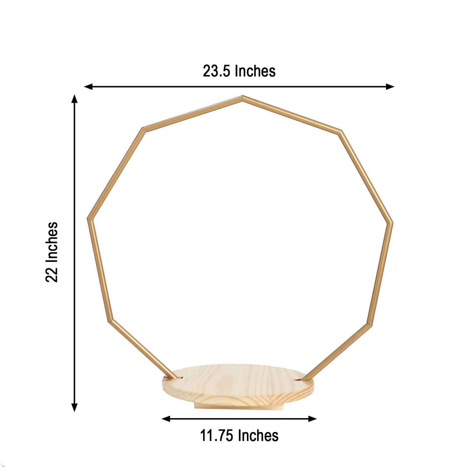 Metal Nonagon Floral Hoop Cake Stand Gold - Chic Geometric Dessert Display DIY Centerpiece Table Decoration With Wooden Base 22"