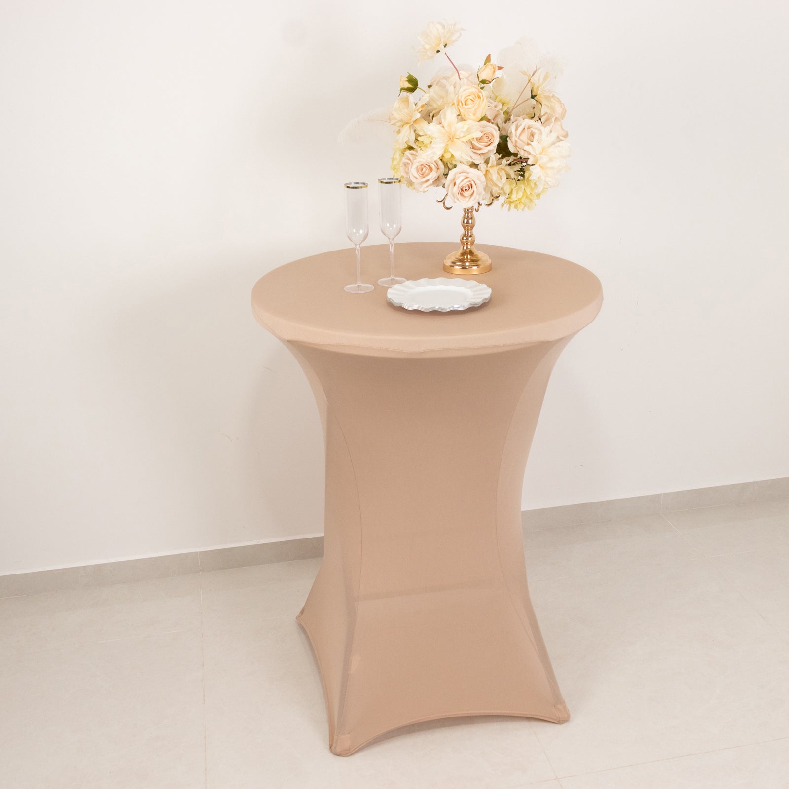 Spandex 24"-32" Round Cocktail Table Cover Nude - Easy to Maintain Stretch Fitted Highboy Tablecloth