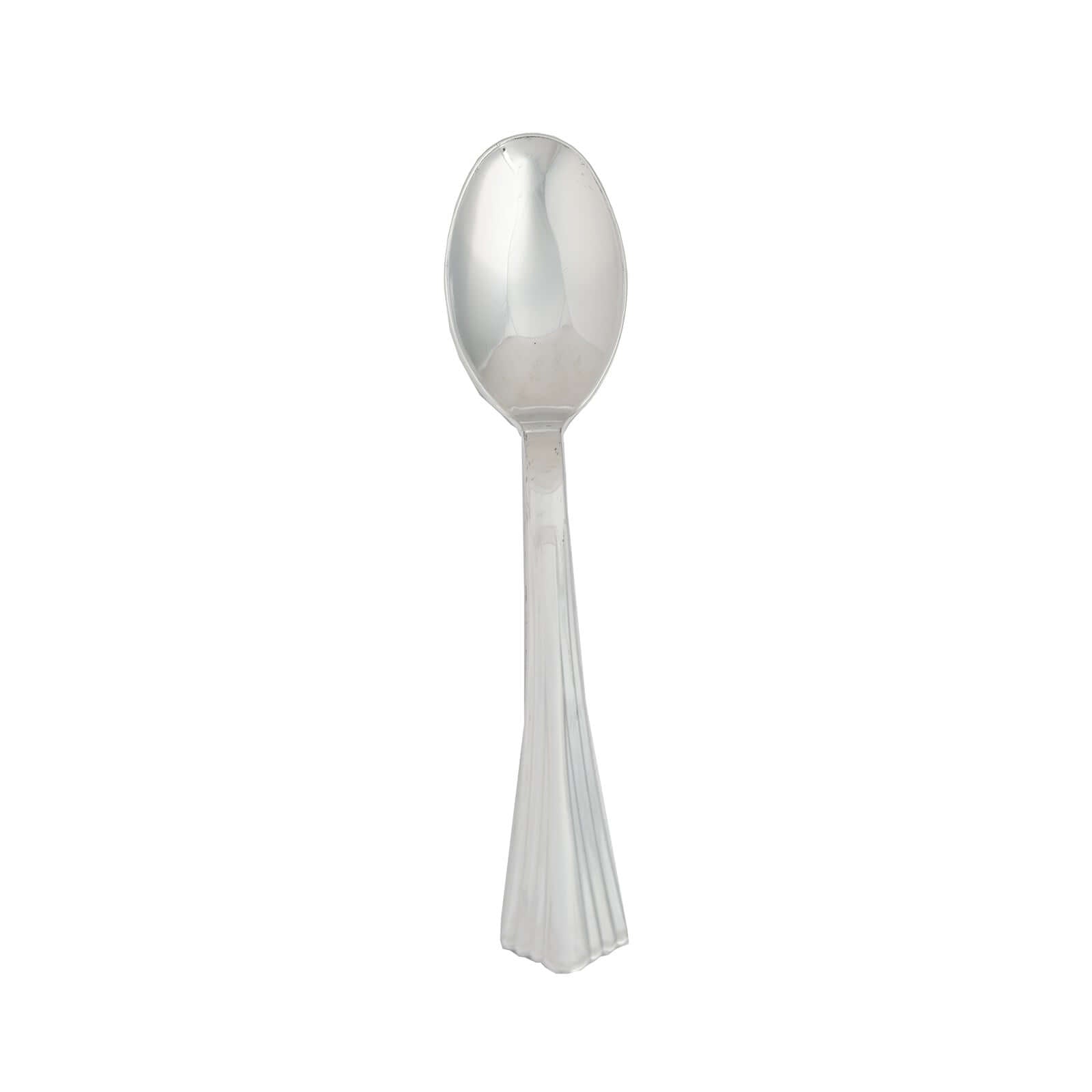 25-Pack Plastic Spoons Light Silver Heavy Duty with Fluted Handles - Reliable Disposable Cutlery 7"