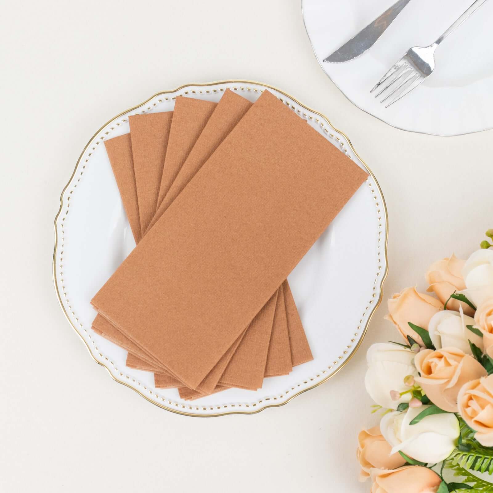 20-Pack Paper Linen-Like Napkins Terracotta (Rust) - Disposable Hygienic Airlaid Guest Towels 8.5"x4"