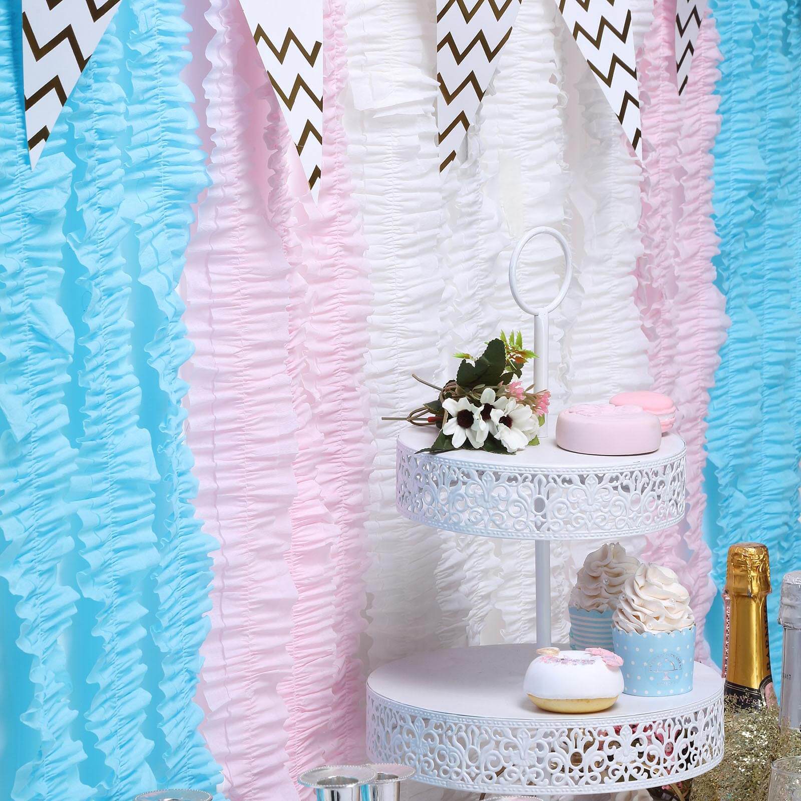 3 Pack 28ft Blush Ruffled Paper Streamer Rolls, Crepe Tissue Party Decorations