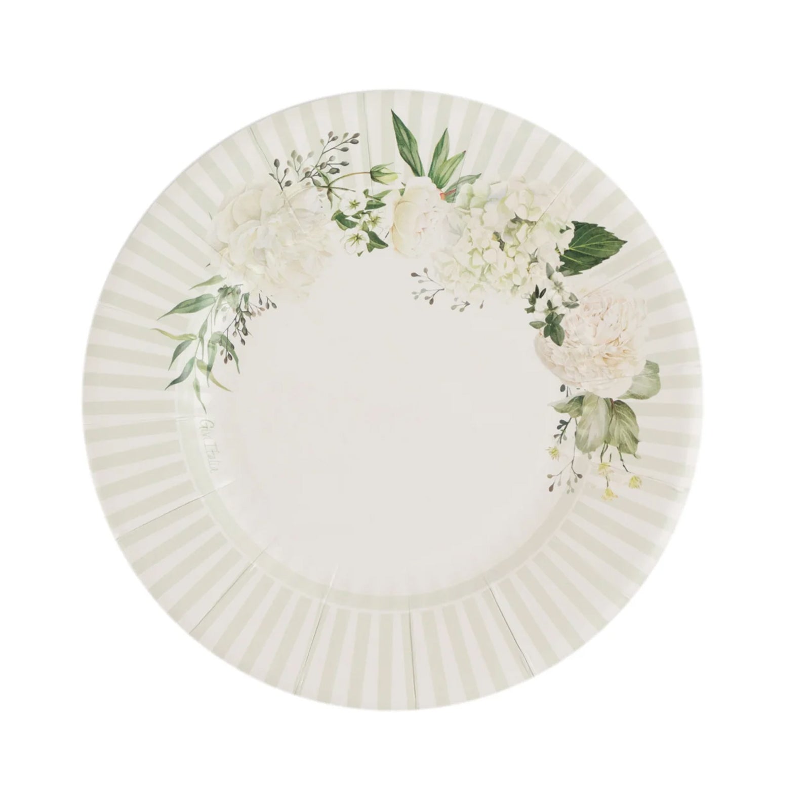 25-Pack Paper 8" Round Dessert Plates in White with Sage Green Floral Print & Lined Rim - Disposable Appetizer Salad Party Plates for Garden Celebrations & Springtime Gatherings