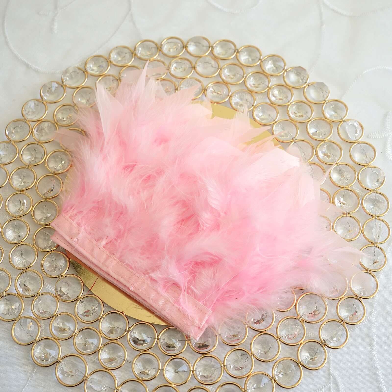 39" Pink Real Turkey Feather Fringe Trim With Satin Ribbon Tape