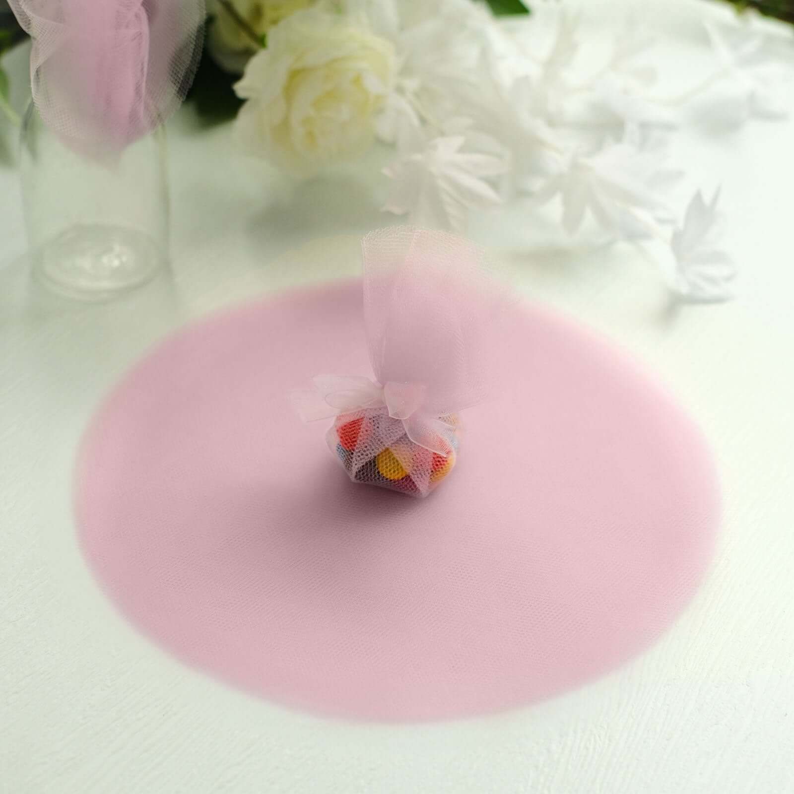 25 Pack 9" Pink Sheer Nylon Tulle Circles Favor Wrap, DIY Craft Fabric