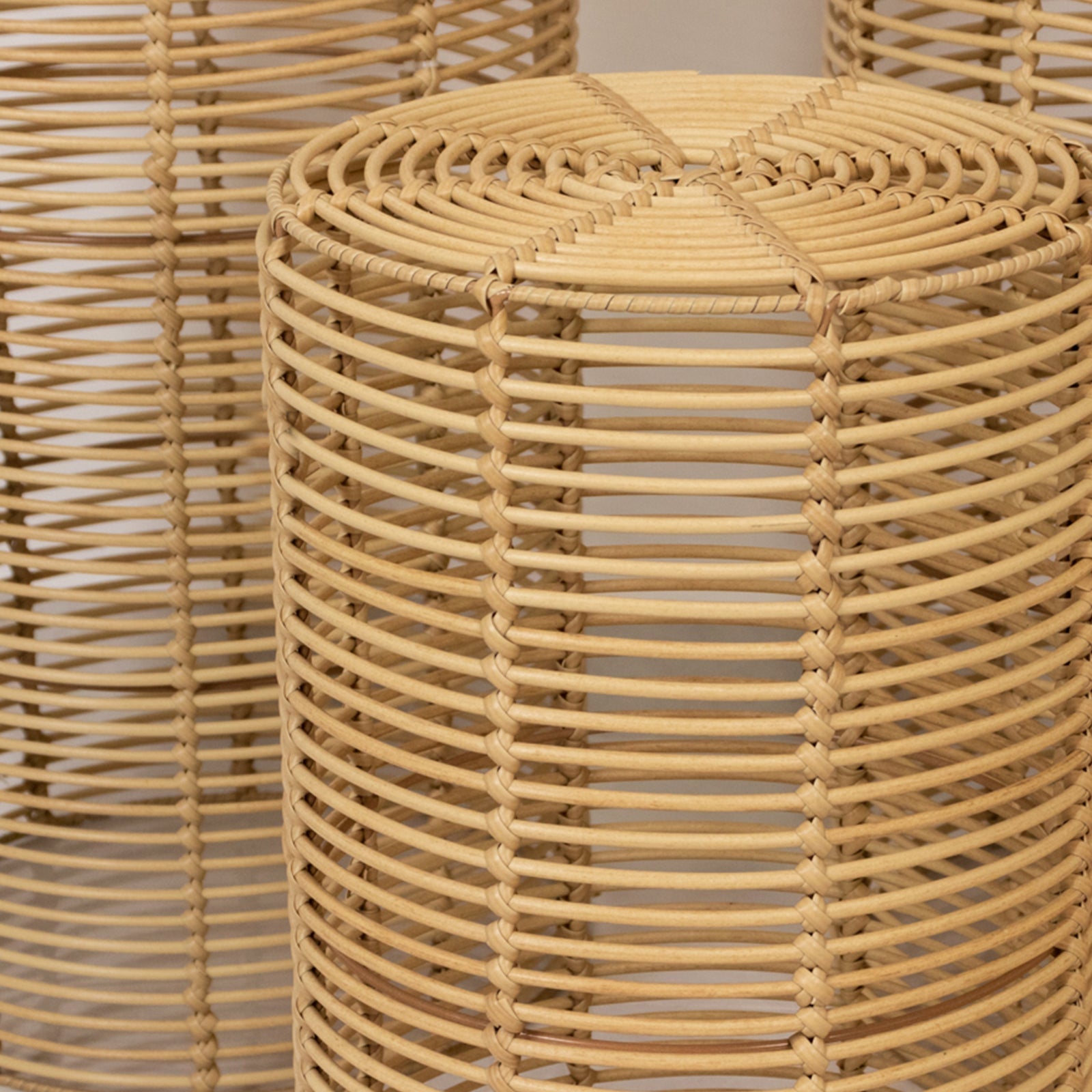 Set of 5 Natural Woven Rattan Wicker Pedestal Stands, Boho Chic Side Table Cylinder Cake Dessert Plant Display Stands - 20",21",24",29",36"