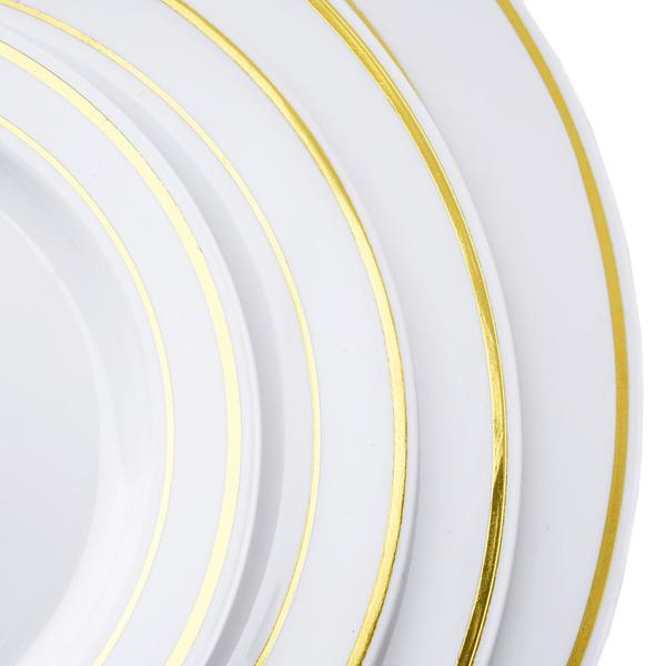 10-Pack Plastic Dinner Plates White with Très Chic Gold Rim - Perfect Disposable Party Plates 10"