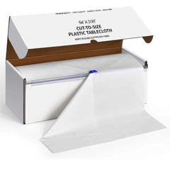 Plastic Table Cover Roll White with Slide Cutter - Customizable Disposable Tablecloth Roll 54"x300ft