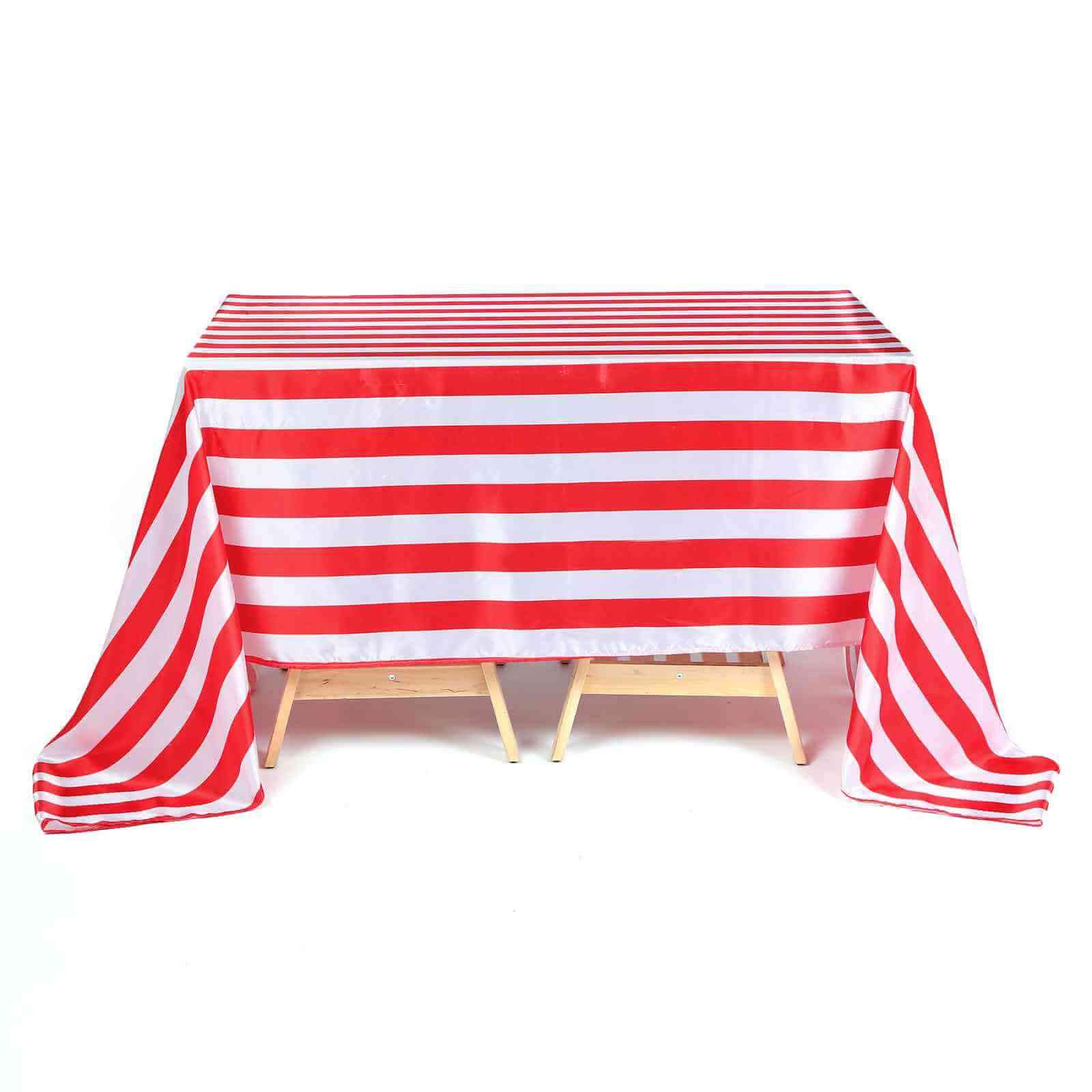 Satin 60"x102" Rectangle Tablecloth Red/White - Stripe Design with Stylish Smooth Finish Table Cover