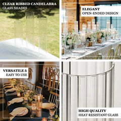2-Pack Clear Ribbed Glass Hurricane Shades Open End Design - Stylish Candelabra Pillar Candle Holder Table Centerpiece 18"