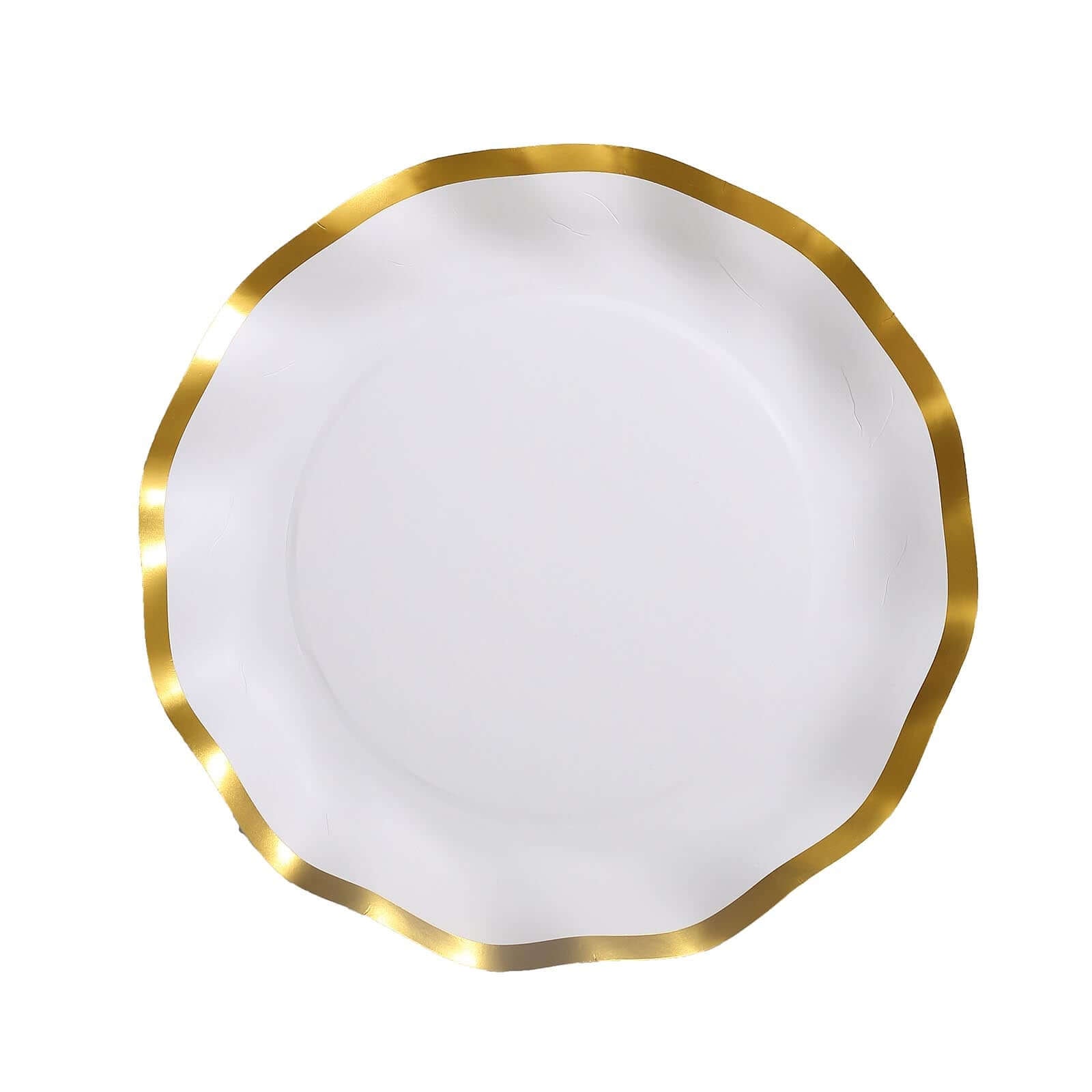 25-Pack Paper Round Dinner Plates 10" Matte White with Gold Wavy Rim - Disposable 350GSM Party Plates for Banquets & Upscale Gatherings