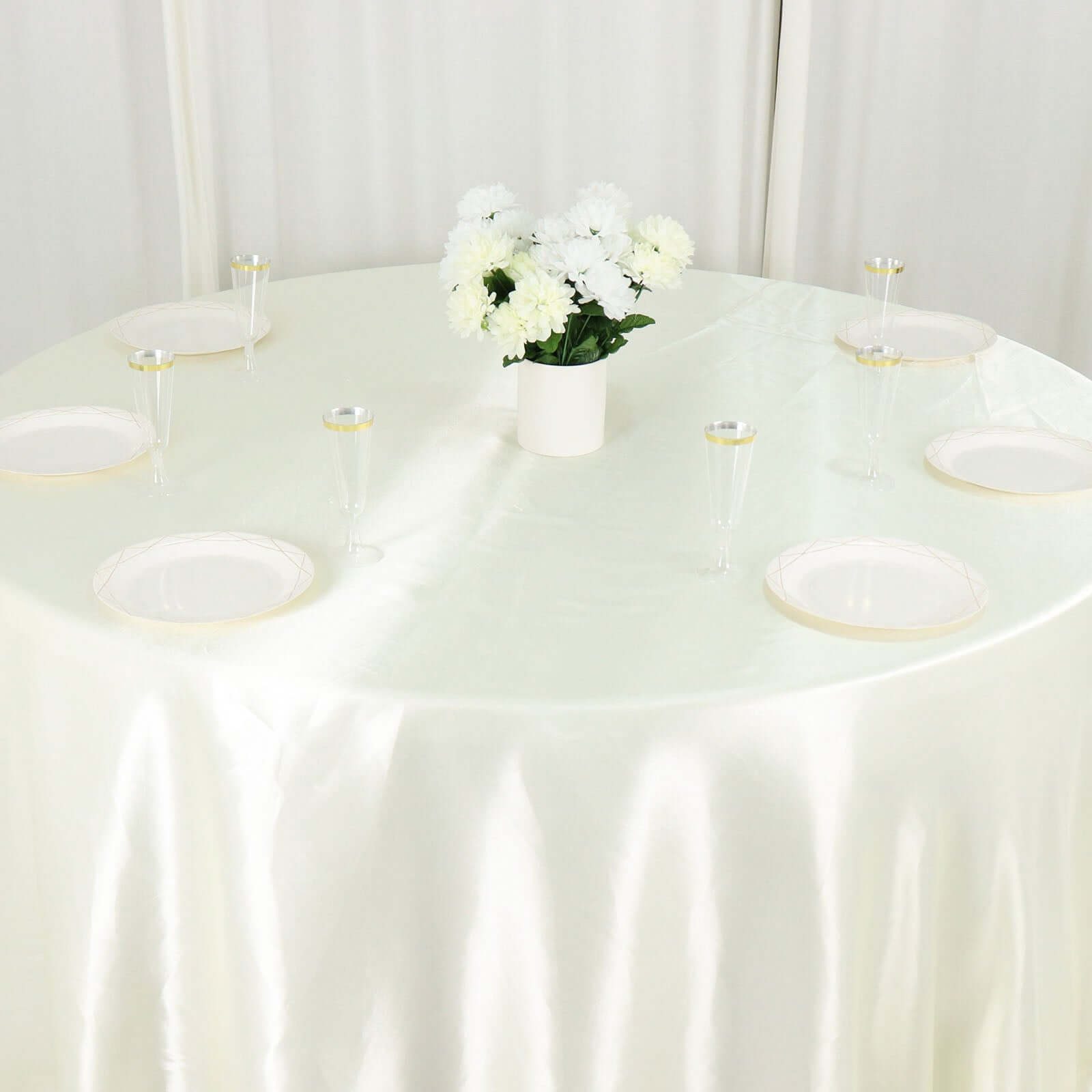 Satin 132" Round Tablecloth Ivory - Stylish Seamless Table Cover