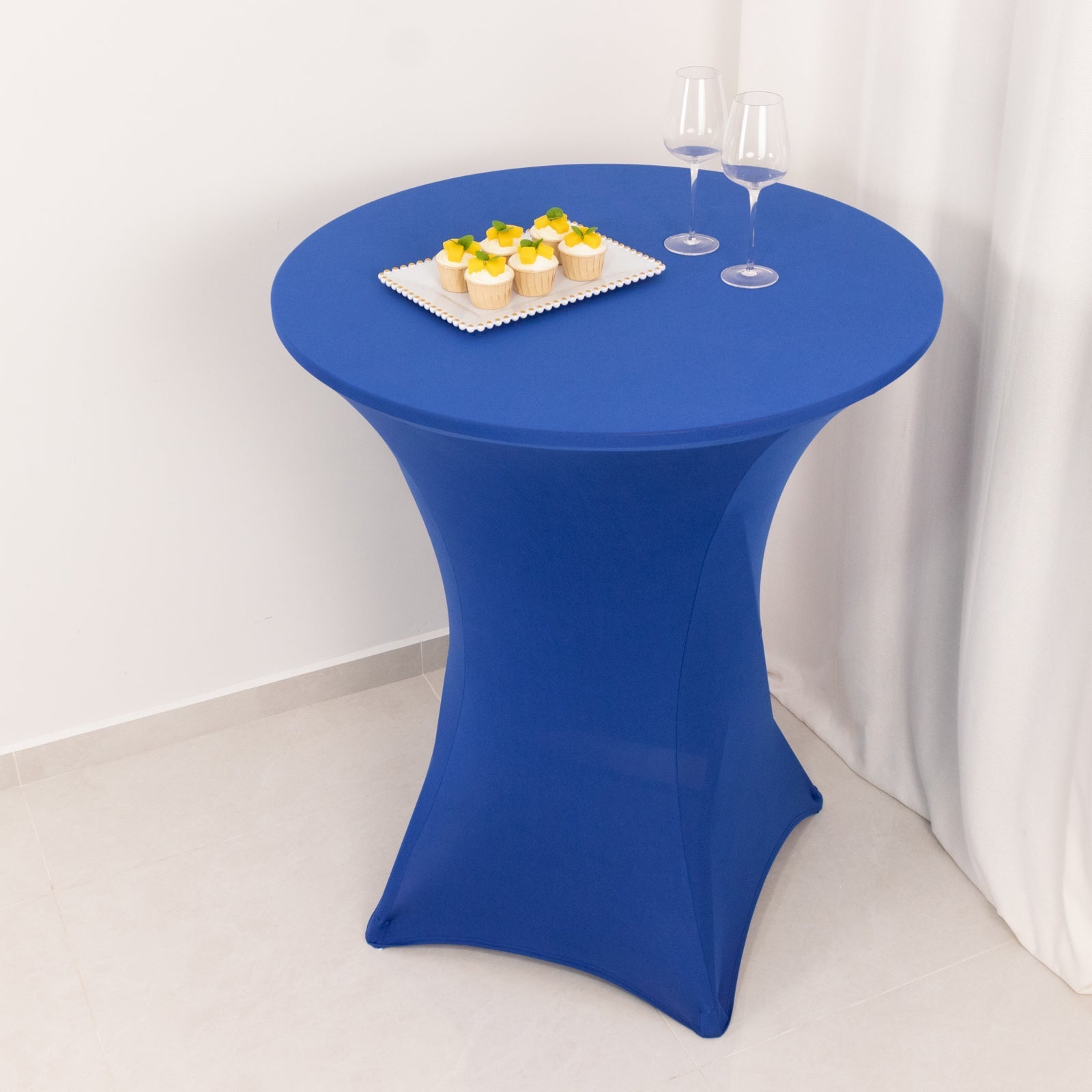 Spandex 33"-36" Round Cocktail Table Cover Royal Blue - Easy to Maintain Stretch Fitted Highboy Tablecloth